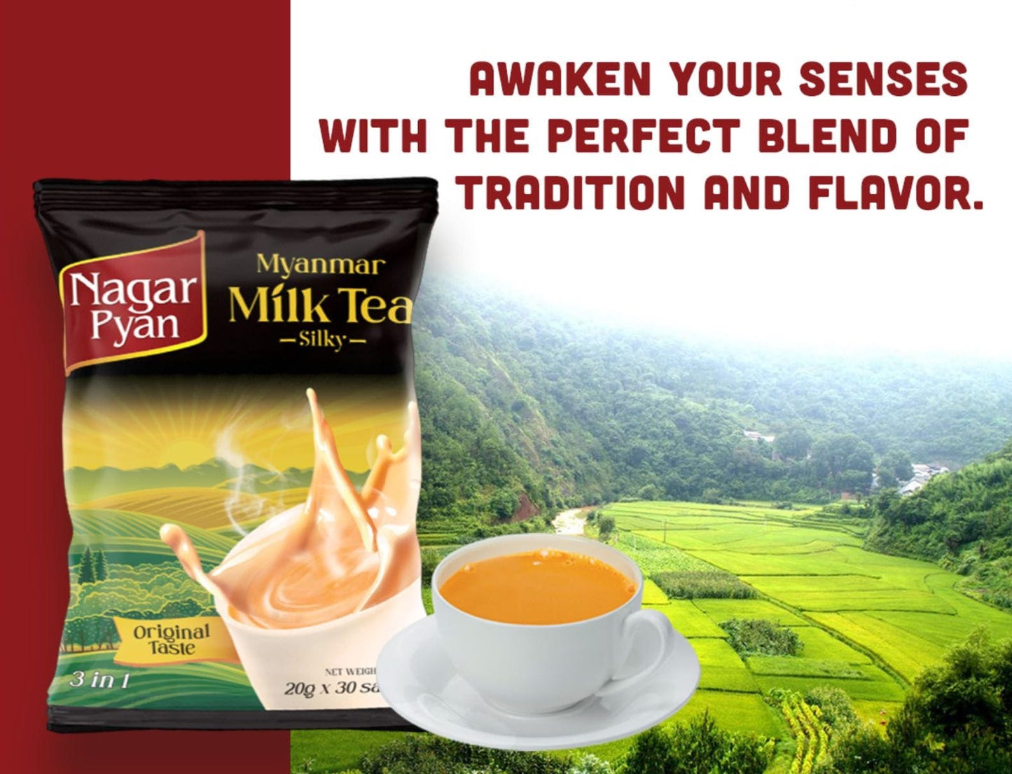 Nagar Pyan Myanmar Milk Tea 3 in 1 Original Taste 20g x 30 Sachets - Myanmar Burma