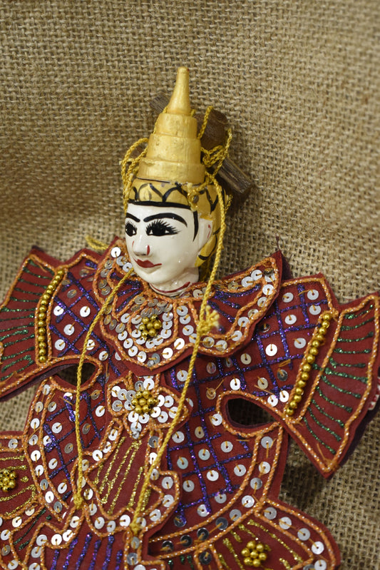 Small Burmese Doll Puppet Made in Myanmar Asian Art Marionette Hand Painted