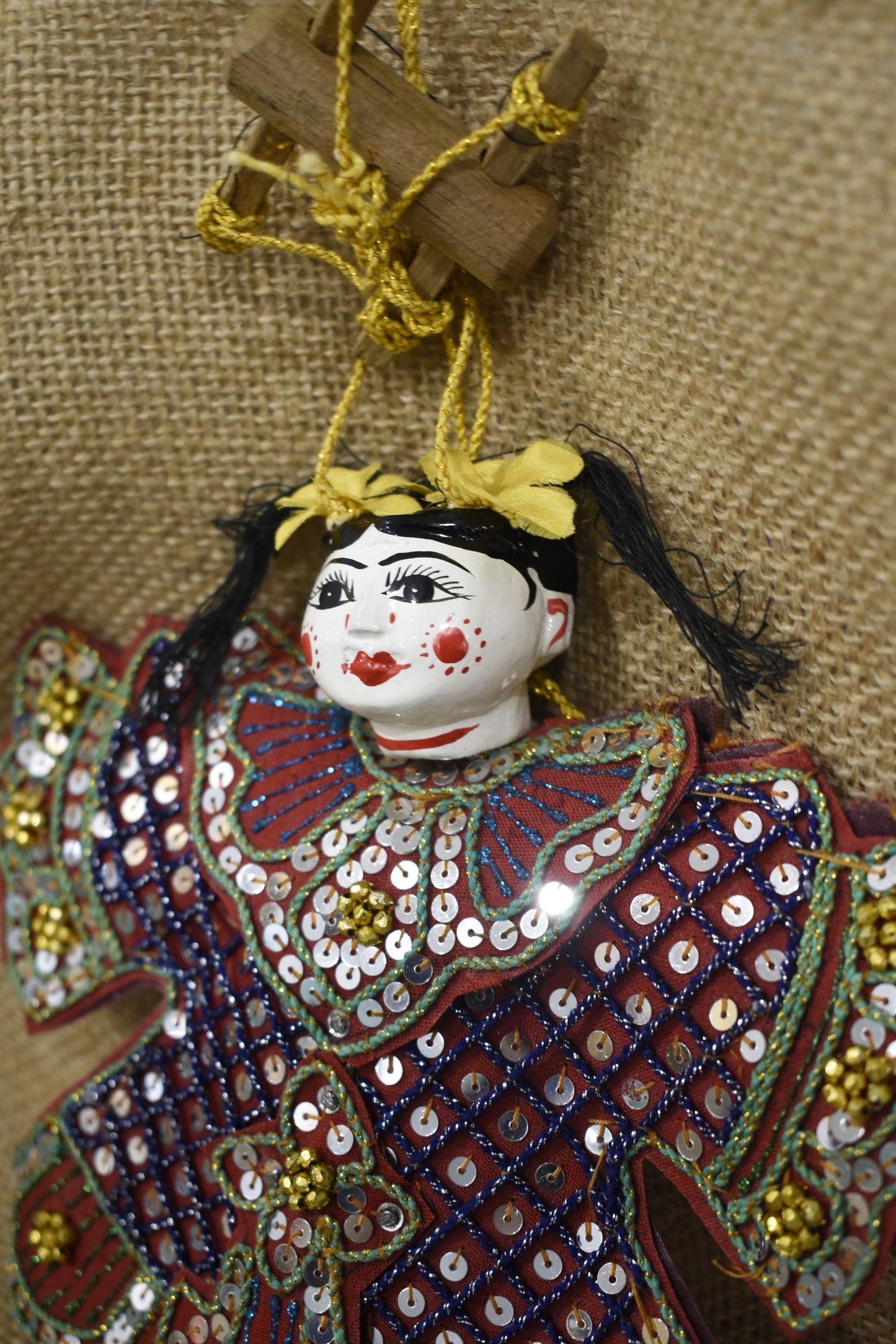 Small Burmese Doll Puppet Made in Myanmar Asian Art Marionette Hand Painted