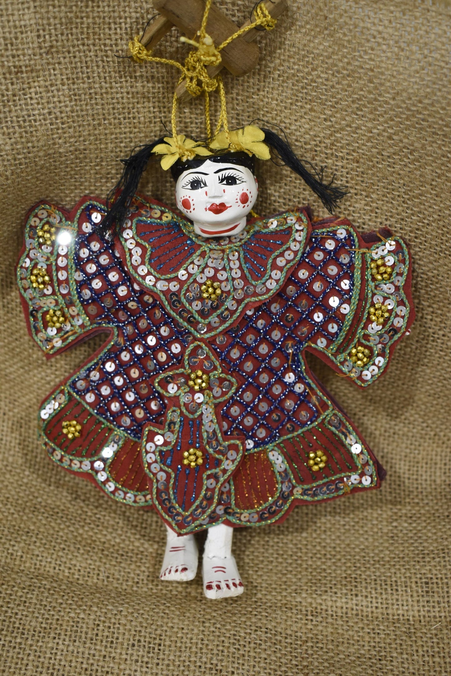 Small Burmese Doll Puppet Made in Myanmar Asian Art Marionette Hand Painted