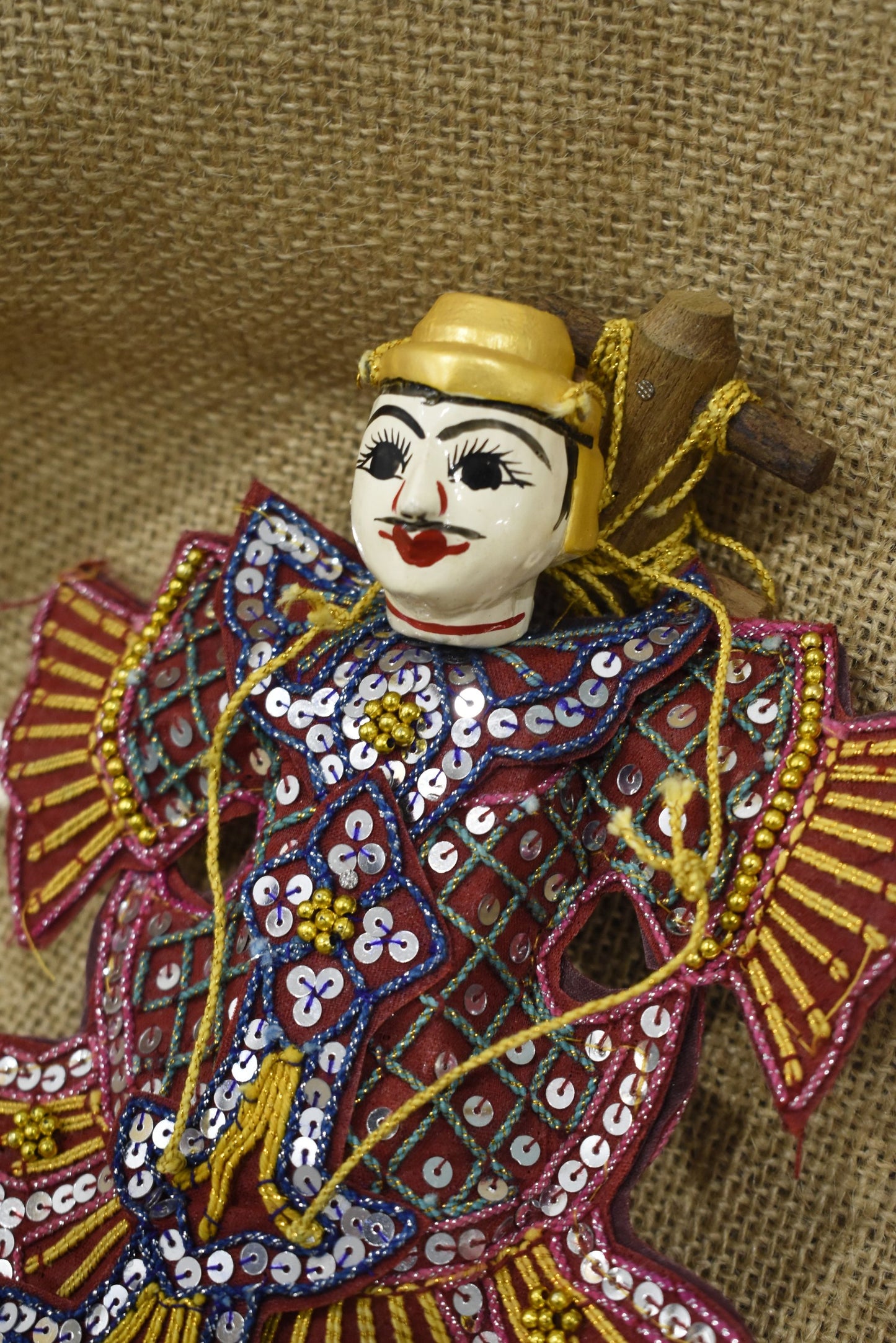 Small Burmese Doll Puppet Made in Myanmar Asian Art Marionette Hand Painted