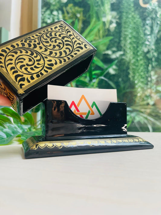 Burmese Lacquer Rolodex Business Card Holder Myanmar Lacquerware Black and Gold