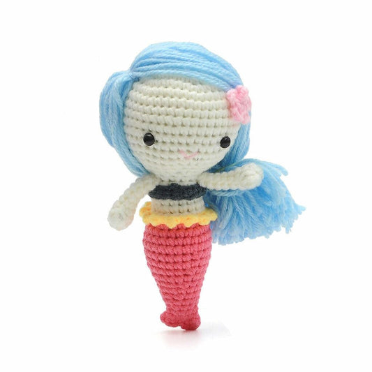 Mermaid Girl With Blue Hair Handmade Amigurumi Stuffed Toy Knit Crochet Doll VAC