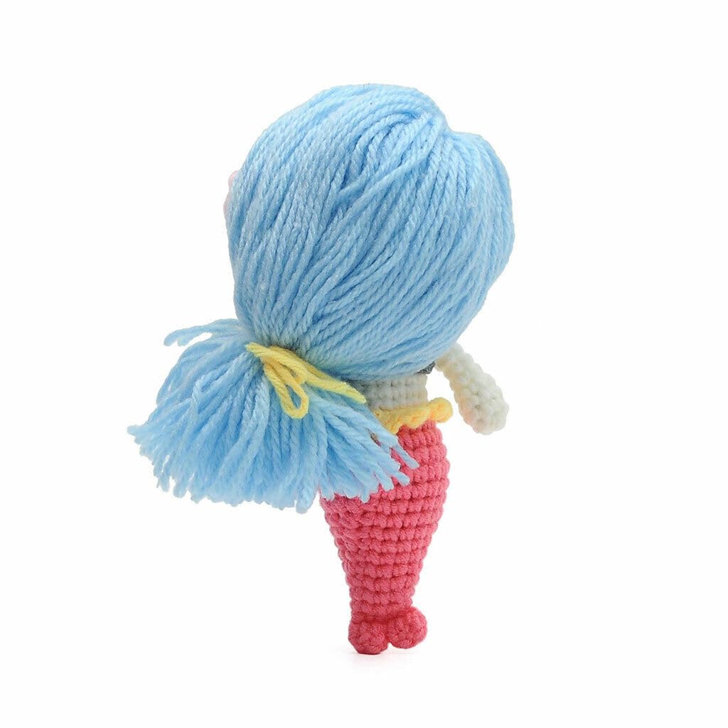 Mermaid Girl With Blue Hair Handmade Amigurumi Stuffed Toy Knit Crochet Doll VAC