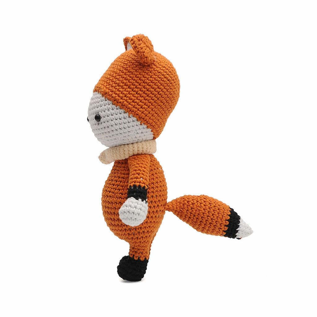 Orange Baby Fox With Hat & Scarf Handmade Amigurumi Stuffed Toy Crochet Doll VAC