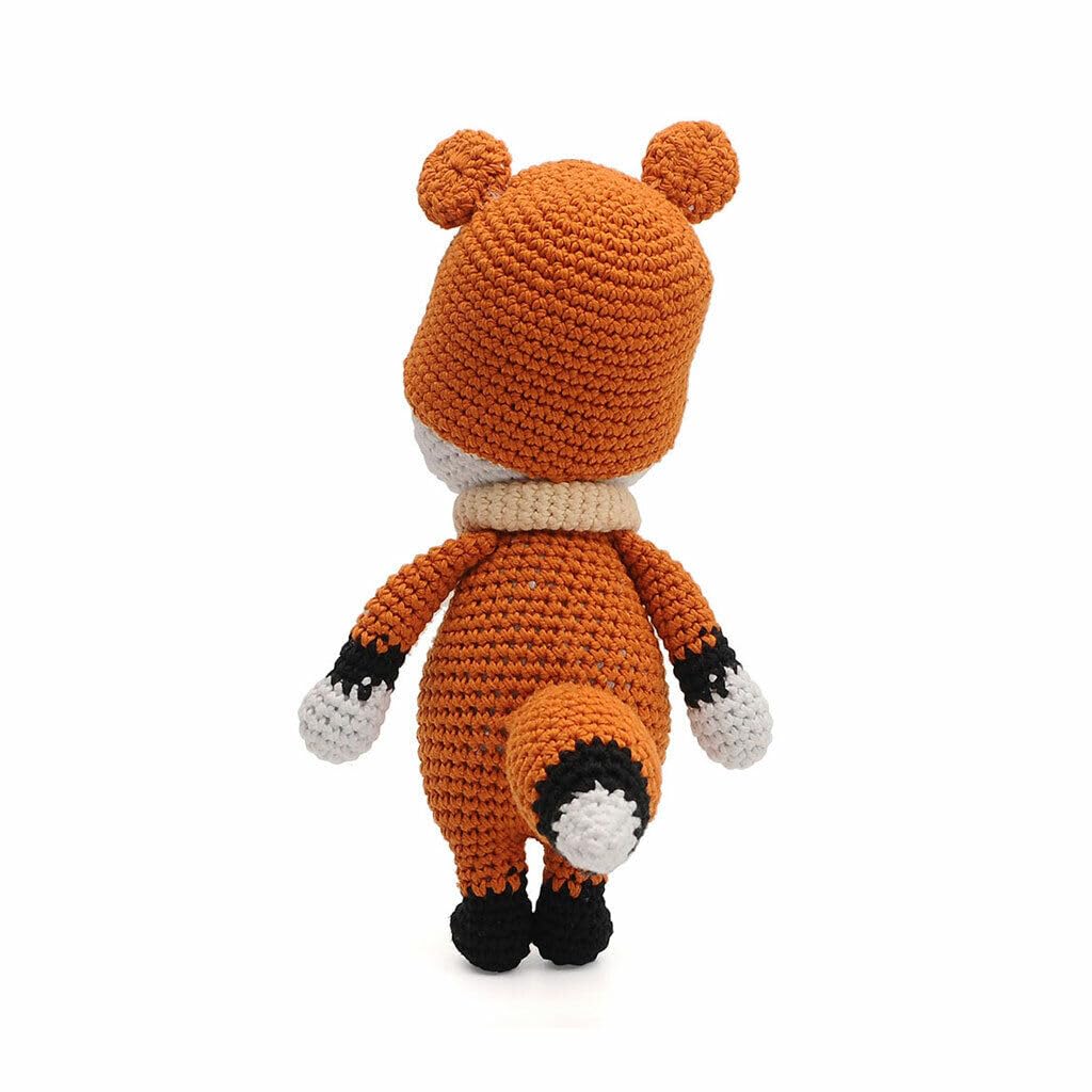 Orange Baby Fox With Hat & Scarf Handmade Amigurumi Stuffed Toy Crochet Doll VAC