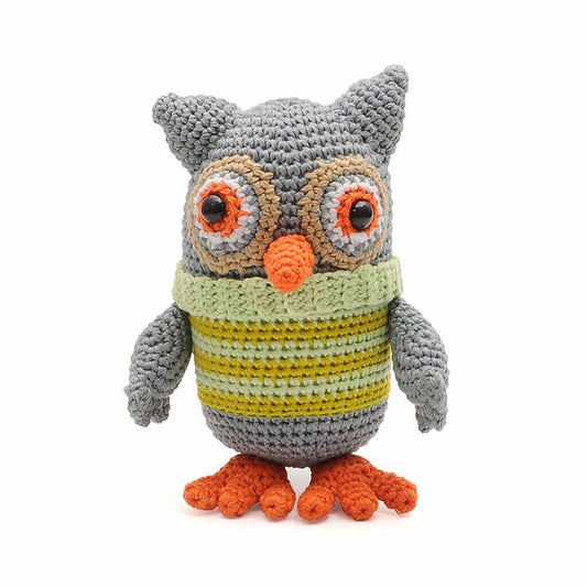 Owl Wearing Striped Sweater Handmade Amigurumi Stuffed Toy Knit Crochet Doll VAC