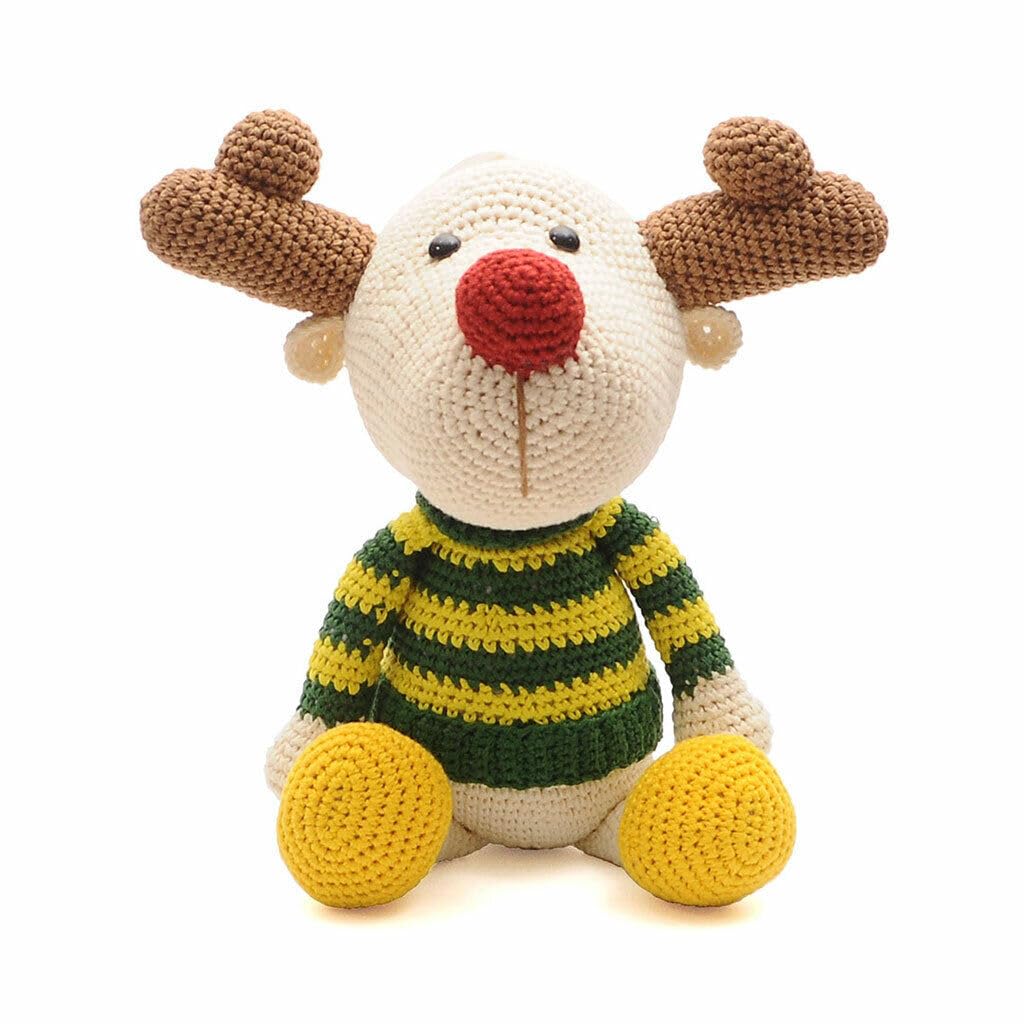 Red Nosed Reindeer Wearing Sweater Handmade Amigurumi Stuffed Knit Crochet VAC