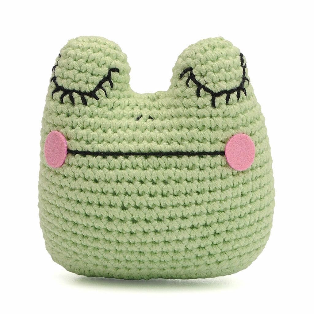 Frog Head with Blushed Cheeks Handmade Amigurumi Stuffed Knit Crochet Doll VAC