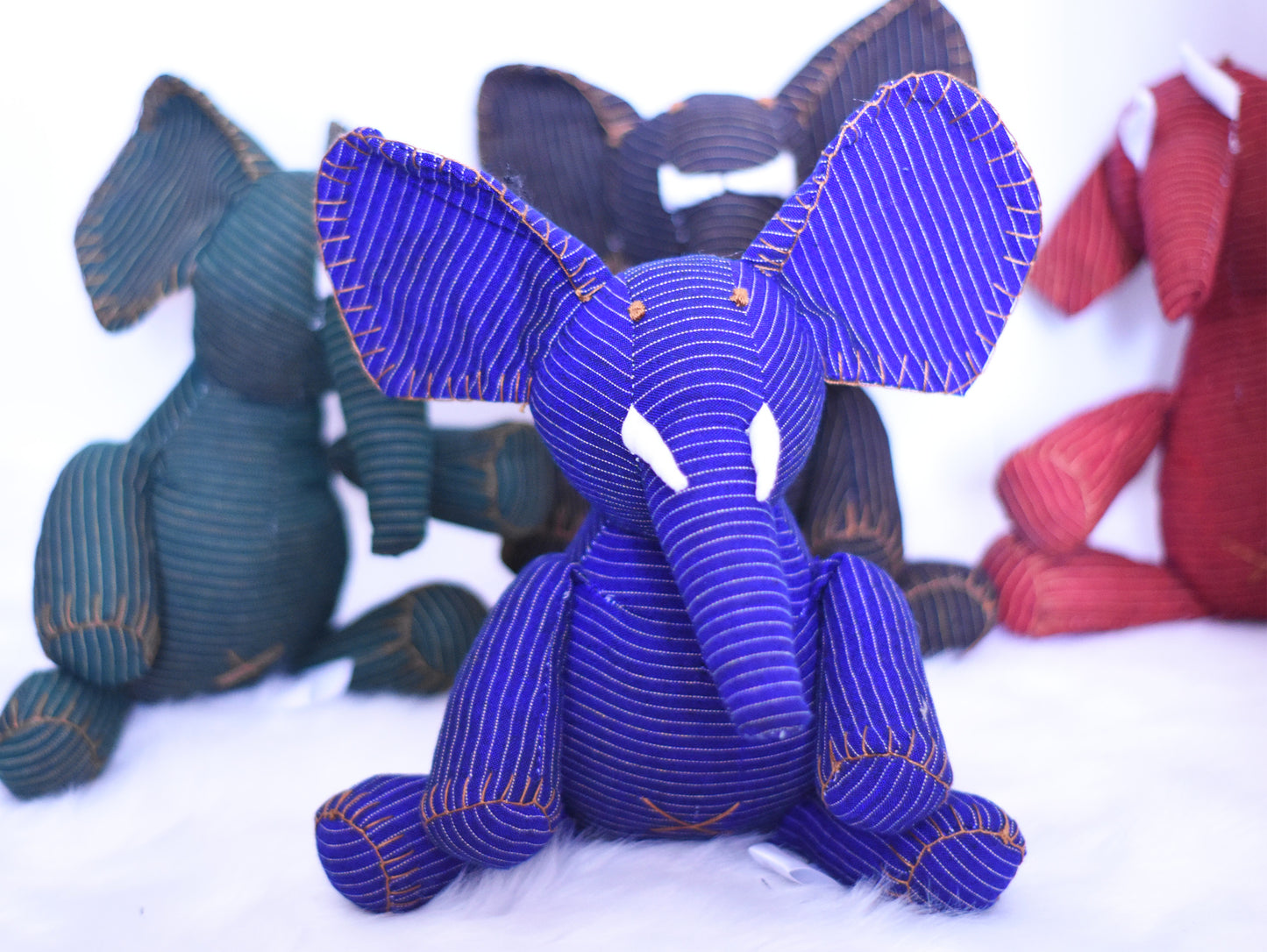 Burmese Elephant Stuffed Doll Handmade from Tradtional Myanmar Dress Longyi Toy