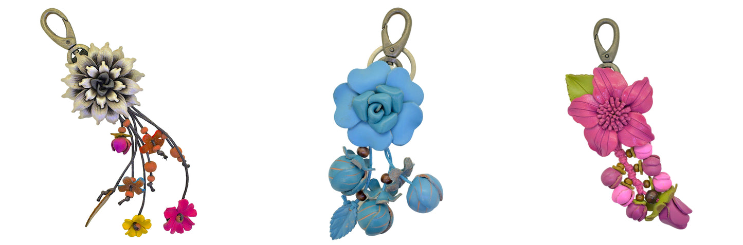 Flower Genuine Leather Key Ring Keychain Purse Bag Charm Unique