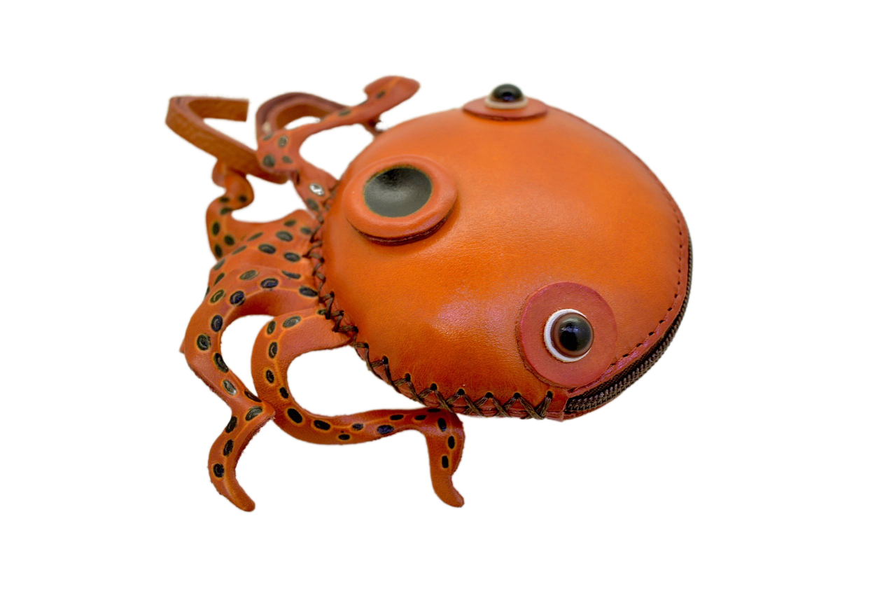 Cute Octopus & Dolphin Mini Coin Purse Genuine Leather Man Women Student Small Wallet Children Handmade Creative Money Bag