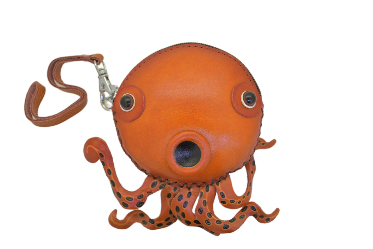 Cute Octopus & Dolphin Mini Coin Purse Genuine Leather Man Women Student Small Wallet Children Handmade Creative Money Bag