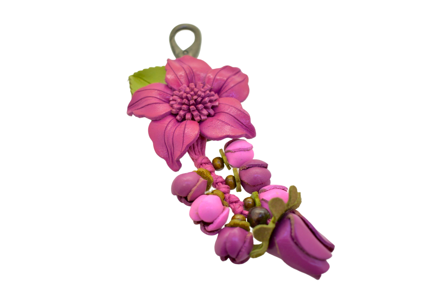 Flower Genuine Leather Key Ring Keychain Purse Bag Charm Unique