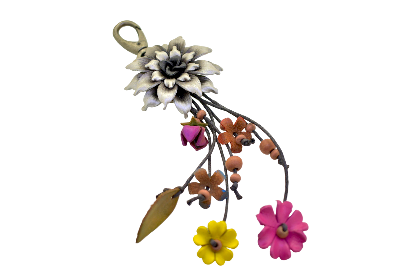 Flower Genuine Leather Key Ring Keychain Purse Bag Charm Unique