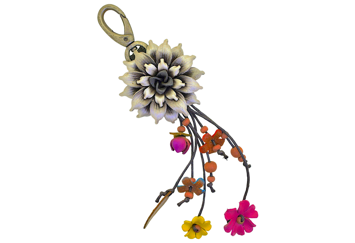 Flower Genuine Leather Key Ring Keychain Purse Bag Charm Unique