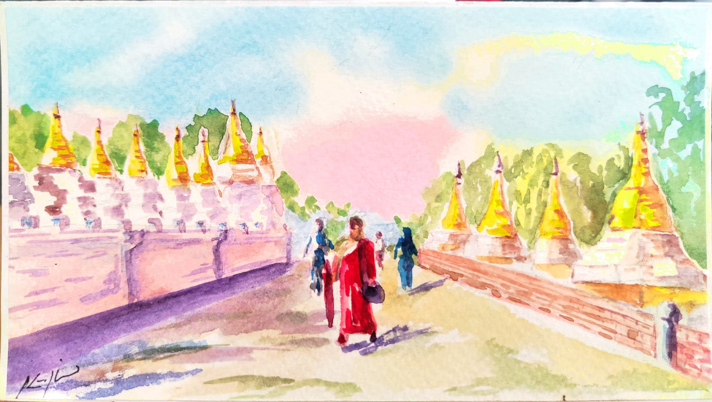 Handpainted Myanmar Art - Myanmar Landscape Beautiful Cards - Gift Card