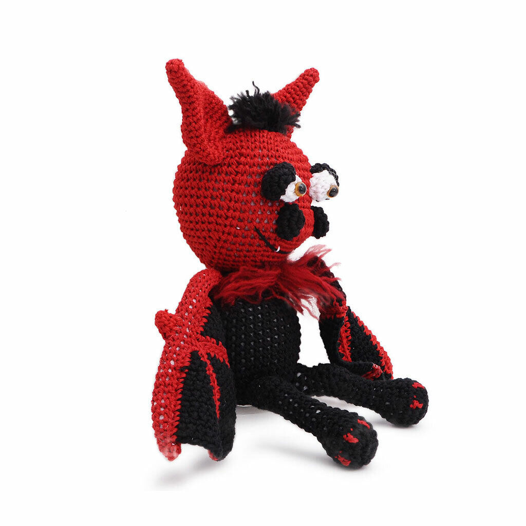 Spooky Batty Red-Black Bat Handmade Amigurumi Stuffed Toy Knit Crochet Doll VAC