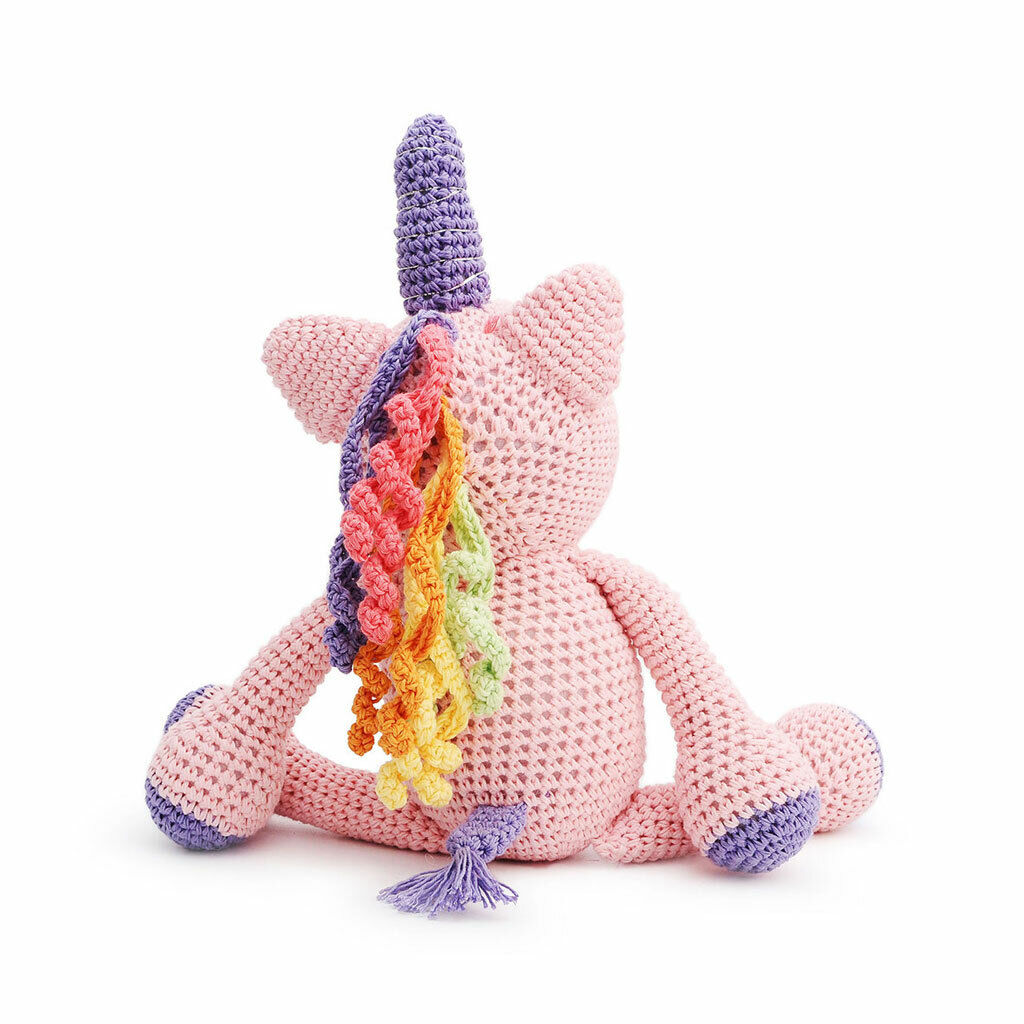 Pink Unicorn with Rainbow Mane Handmade Amigurumi Stuffed Knit Crochet Doll VAC