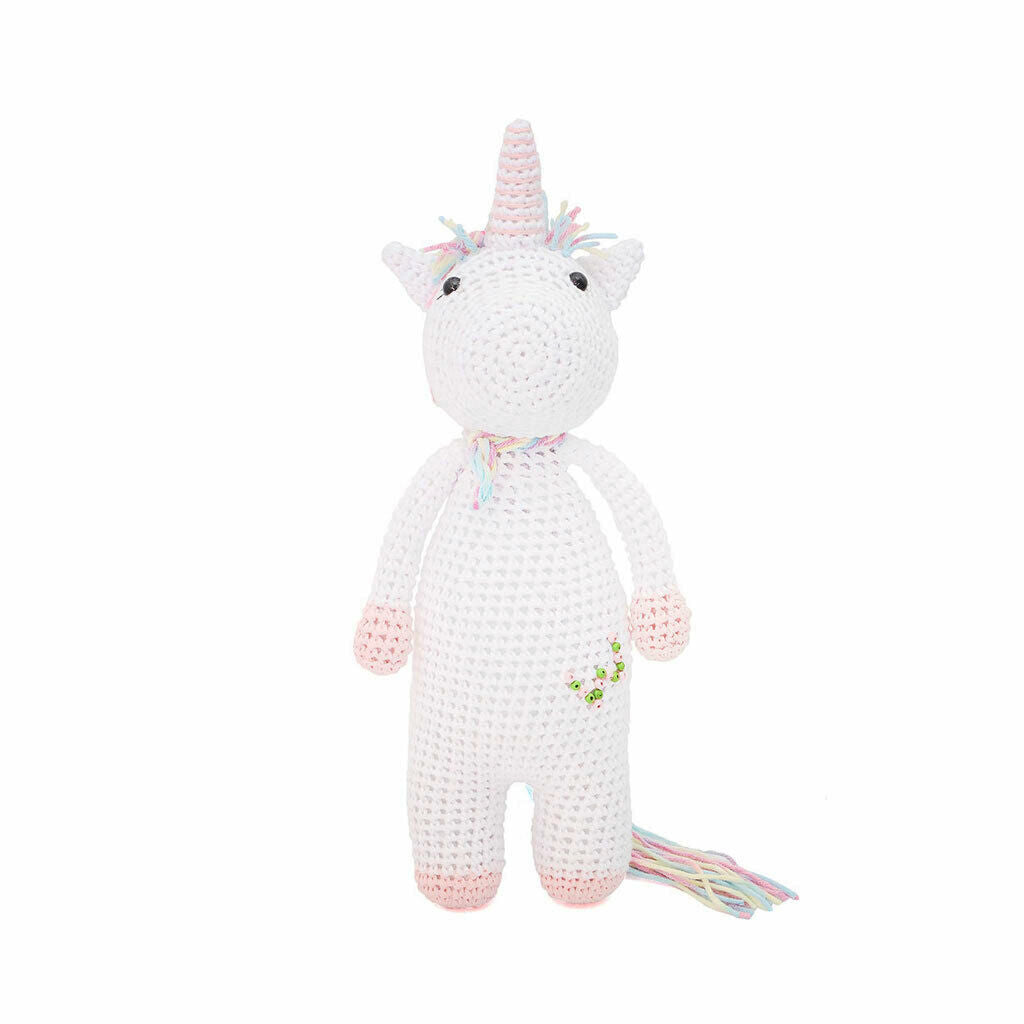 White Unicorn with Rainbow Mane Handmade Amigurumi Stuffed Knit Crochet Doll VAC