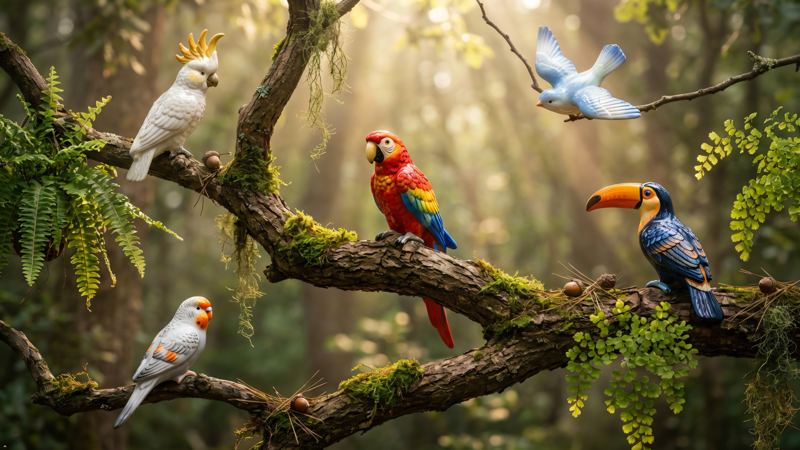 Miniature Tropical Bird Statues Set Figurine Porcelain Miniature Colle ...