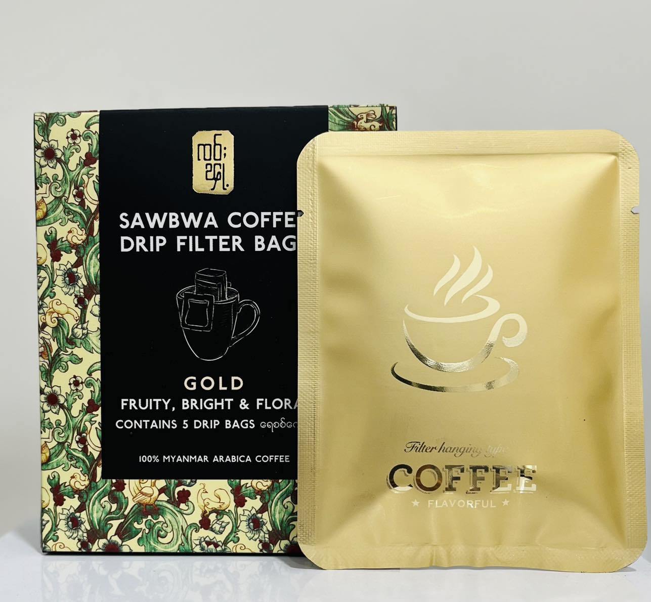 Sawbwa Coffee- Filter Coffee Drip Bag's Gold Box 100% Myanmar Arabica Coffee 55g