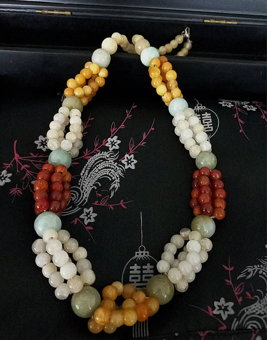 Burmese Jade Necklace Gemstone 25 in Artisinal Multicolor Large Beaded Jewelry 13mm & 8mm Beads by MyanmarMakers