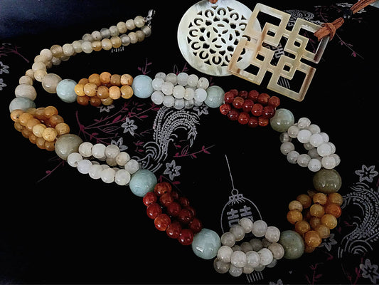 Burmese Jade Necklace Gemstone 25 in Artisinal Multicolor Large Beaded Jewelry 13mm & 8mm Beads by MyanmarMakers