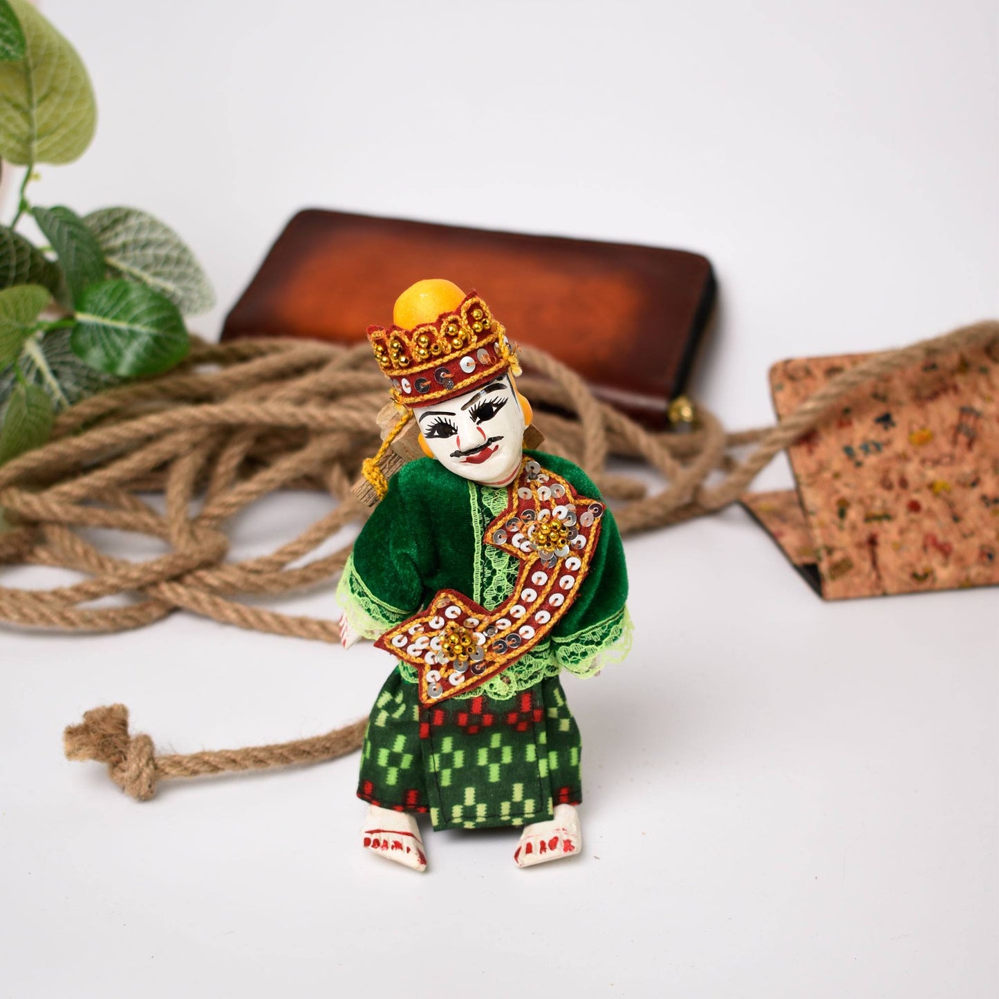 Small Burmese Doll Puppet Made in Myanmar Asian Art Marionette Carved Wood Hand Painted