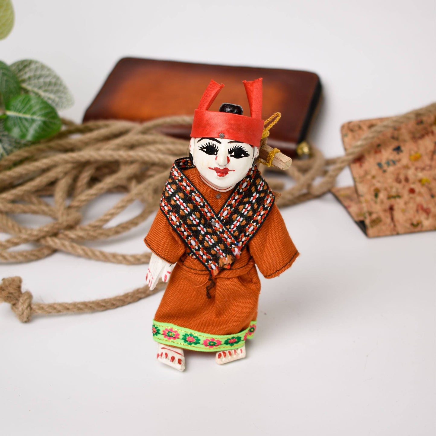 Small Burmese Doll Puppet Made in Myanmar Asian Art Marionette Carved Wood Hand Painted