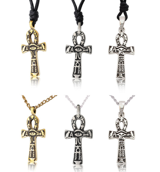 Egyptian Ankh Key Eye of Horus Ra Silver Pewter Brass Necklace Pendant Jewelry