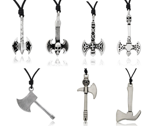 New Battle Axe Silver Pewter Charm Necklace Pendant Jewelry