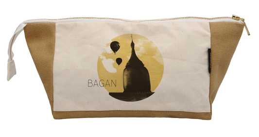 Myanmar Cities Printed Cotton Canvas Travel Bag Cosmetic Purse Pencil Case