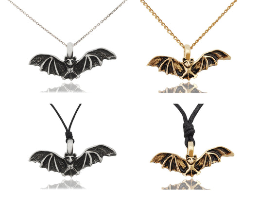 New Bat Vampire Silver Pewter Gold Brass Charm Necklace Pendant Jewelry