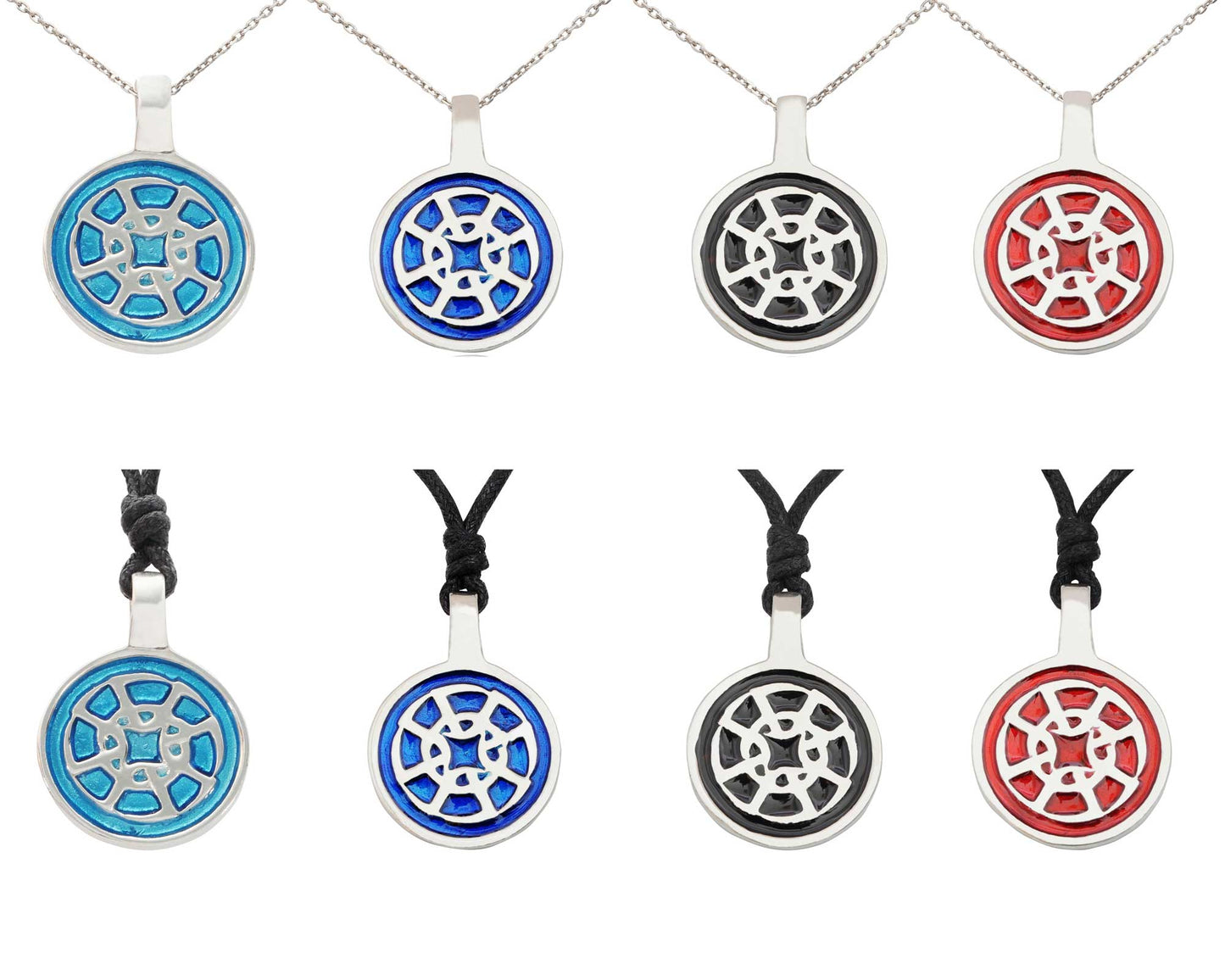 Colorful Buddhist Wheel of Life Silver Pewter Charm Necklace Pendant Jewelry