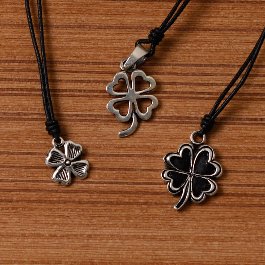 Four Leaf Clover Sterling-silver Pewter Charm Necklace Pendant Jewelry