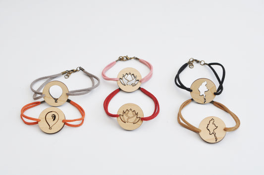 Myanmar's Culture - Wooden Pendant & Leather Bracelet