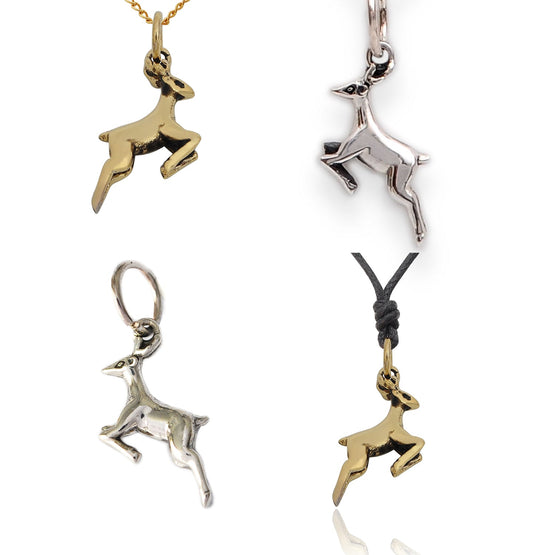 Deer 92.5 Sterling Silver Brass Gold Charm Necklace Pendant Jewelry