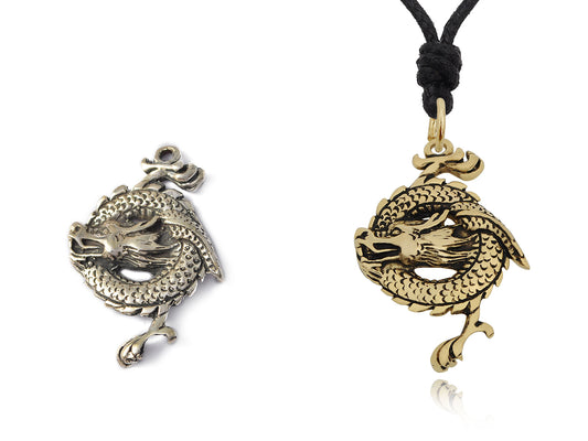 New Year of the Dragon Gold Brass Charm Necklace Pendant Jewelry