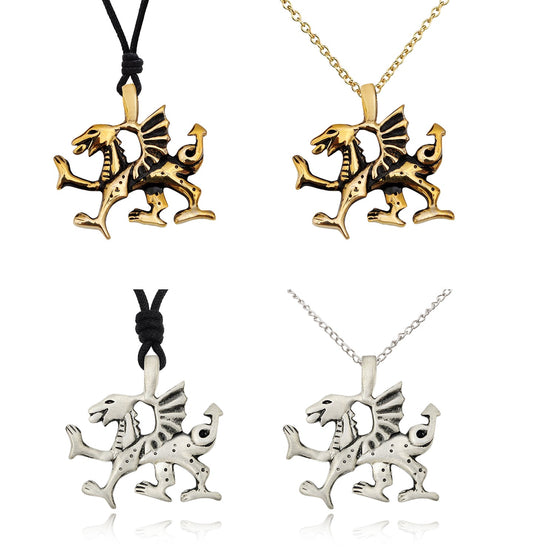 Dragon Crest Silver Pewter Gold Brass Charm Necklace Pendant Jewelry