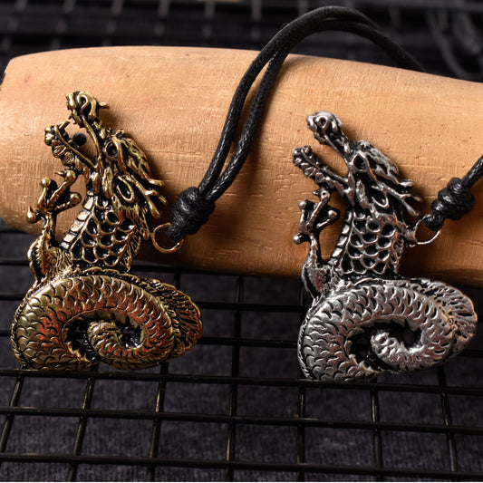 Spiral Tail Dragon Silver Pewter Gold Brass Charm  Necklace Pendant Jewelry