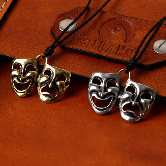 Drama Theater Masks Silver Pewter Gold Brass Necklace Pendant Jewelry