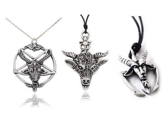 Goat Head Pentagram Star Silver Pewter Charm Necklace Pendant Jewelry