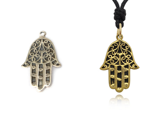 Jewish Hamsa Hand of God Handmade Brass Necklace Pendant Jewelry