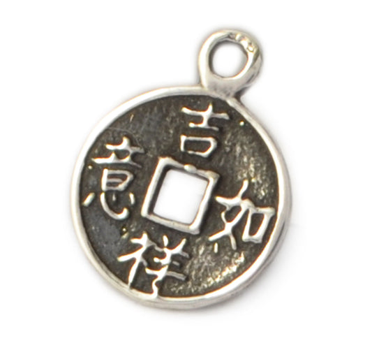 I Ching Coin Fen Shui Sterling Silver Necklace Pendant Jewelry