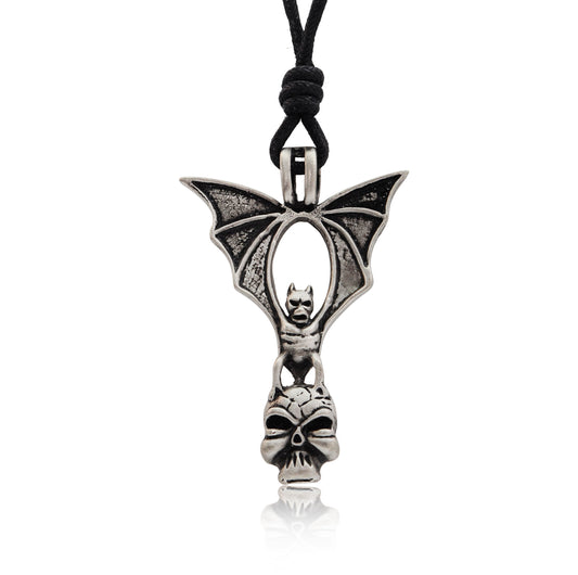 Bat Demon Skull Silver Pewter Charm Necklace Pendant Jewelry