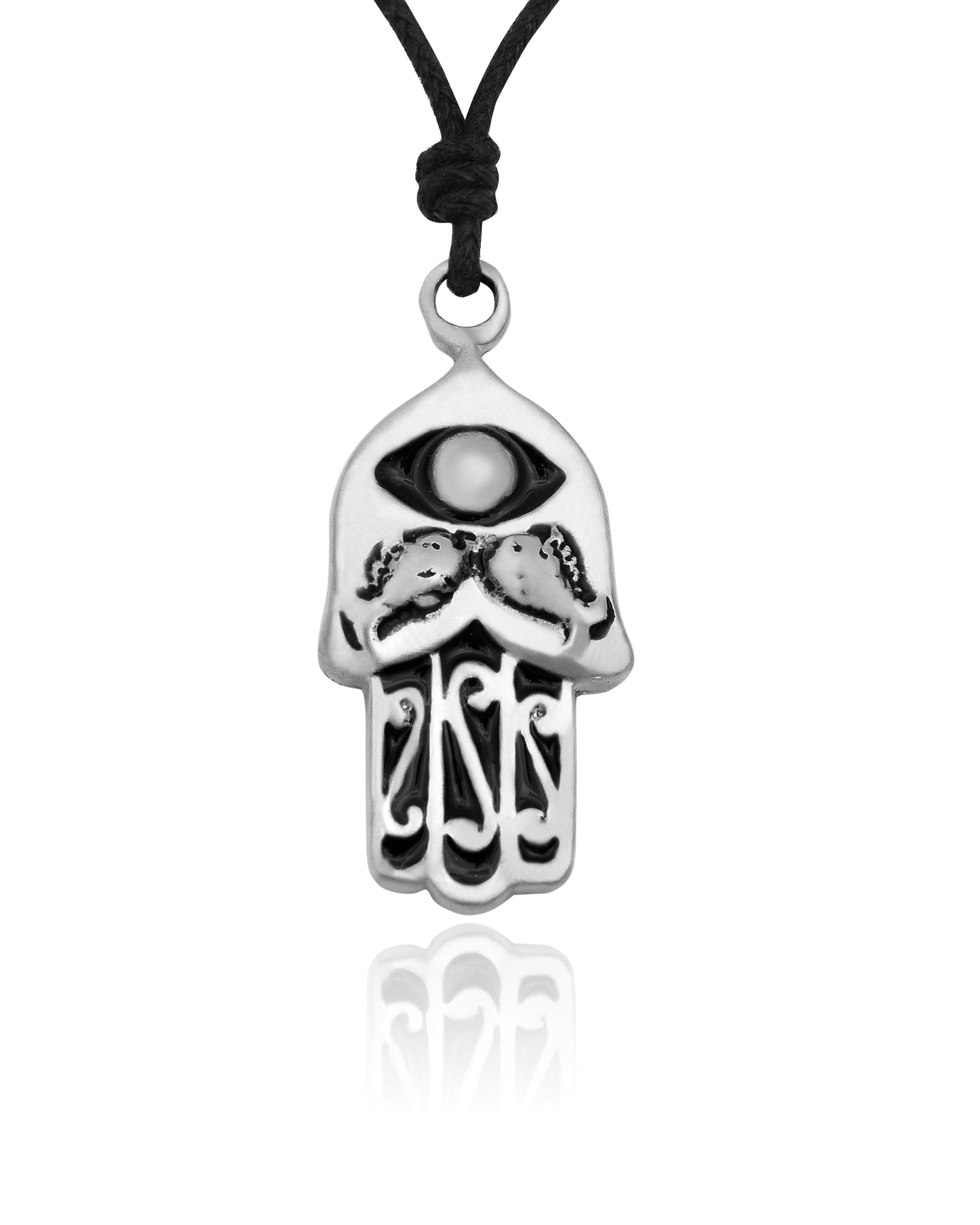 Colorful Hamsa Silver Pewter Charm Necklace Pendant Jewelry