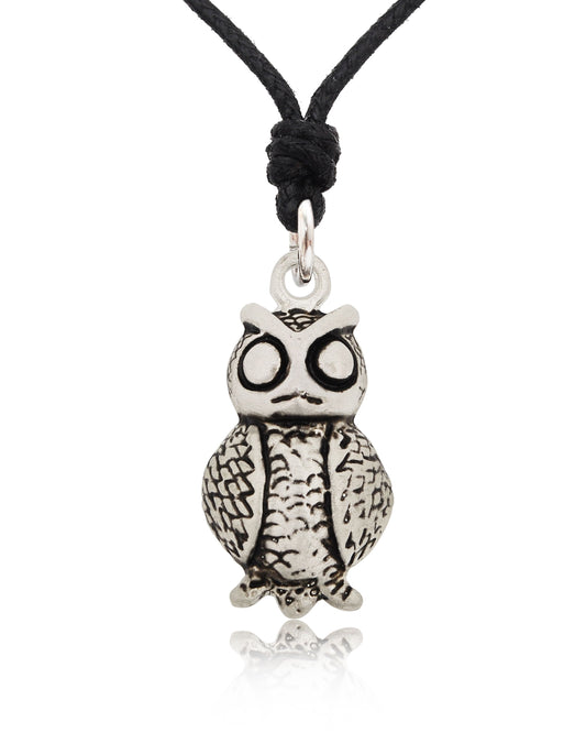 Unique Owl Bird Silver Pewter Charm Necklace Pendant Jewelry With Cotton Cord