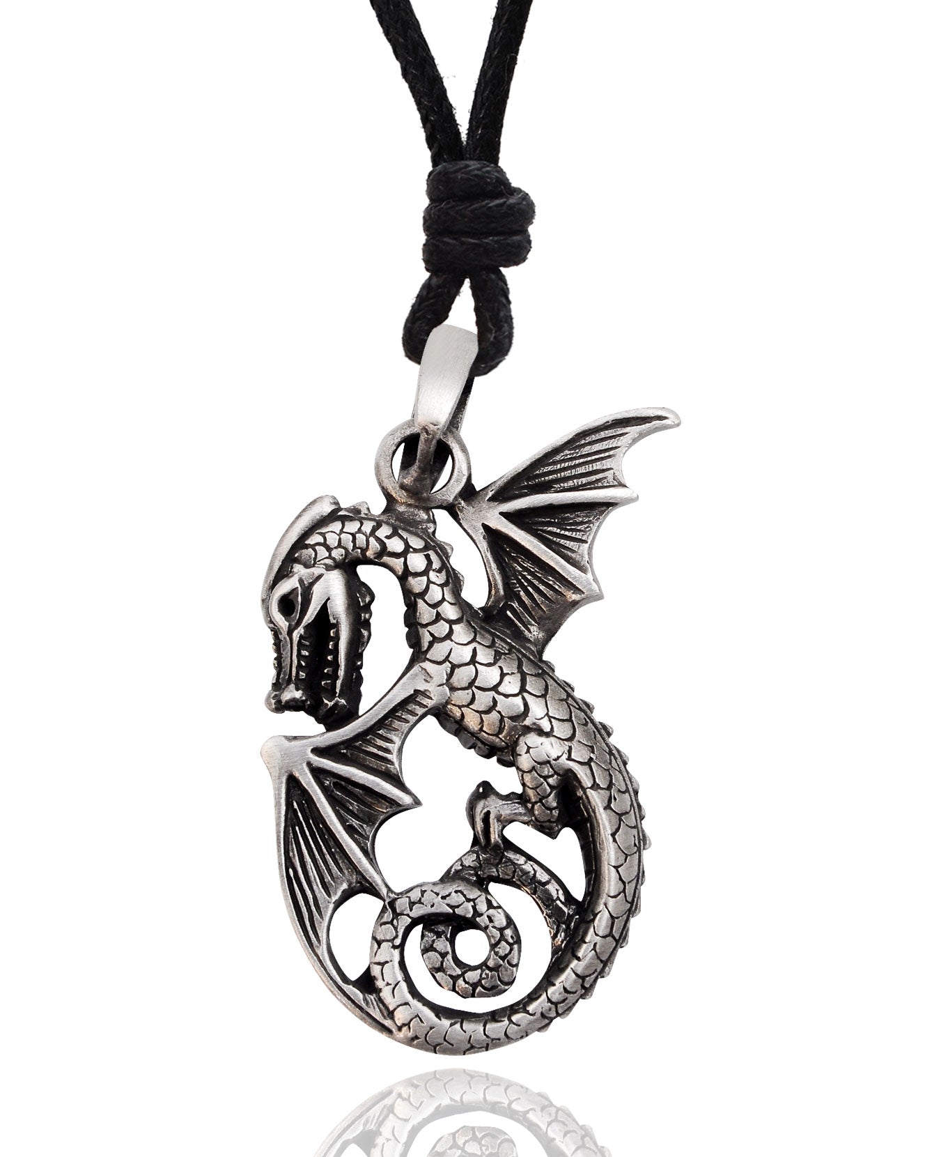 Trendy Fire Dragon Silver Pewter Charm Necklace Pendant Jewelry ...