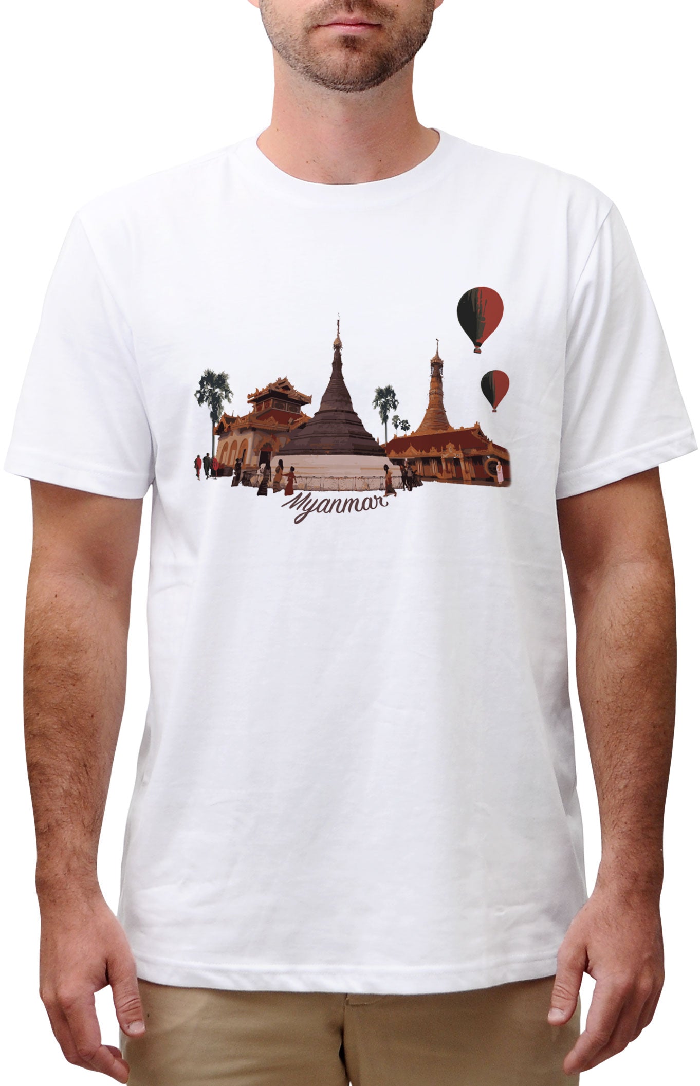 Myanmar's Culture Printed Cotton - Men's T-shirt Custom Round Neck All Sizes S-5xl - Burmese watercolor